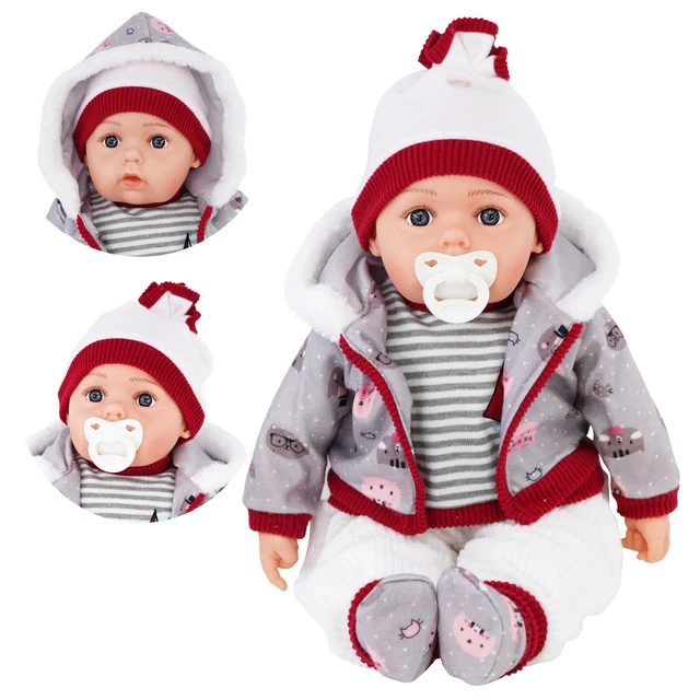 BiBi Doll Soft Bodied Baby Doll 20” Play Toy with Sounds & Dummy - “Pebble” Grey