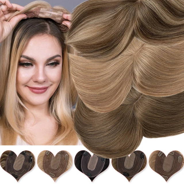 100% Real Remy Human Hair Topper Clip In Hairpiece Toupee Silk Base For Women