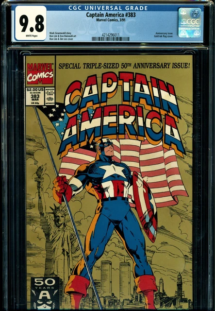 Captain America #383 Cgc 9.8 Jim Lee Cover! 50Th Anniversary Cvr! Golf Ink Flag!