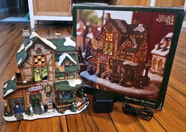 Vintage Mervyns Village Square Ski House Building Fiber Optic Lighted Rare READ