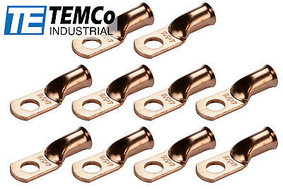 10 Lot 4 AWG 5/16" Hole Ring Terminal Lug Bare Copper Uninsulated Gauge