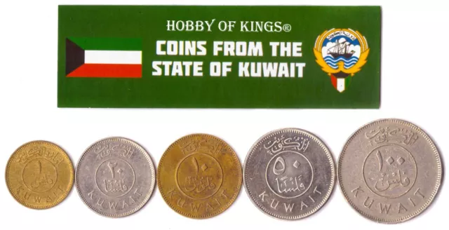 5 Kuwaiti Coin Lot. Differ Collectible Coins From Middle East. Foreign Currency