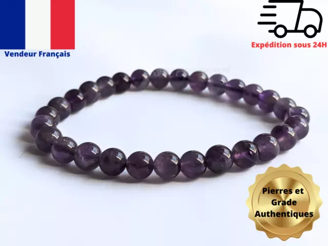 Bracelet de Pierre Naturelle Améthyste élastique- 06mm grade A- Lithothérapie