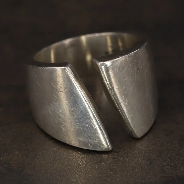 VTG Sterling Silver - MEXICO TAXCO MODERNIST Solid Cuff Ring Size 6 - 13g