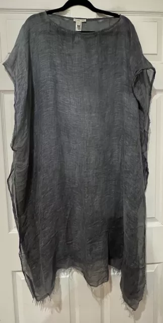 Eileen Fisher One Size Sheer Grey Tunic Top Minamalist Lagenlook Frayed Bottom