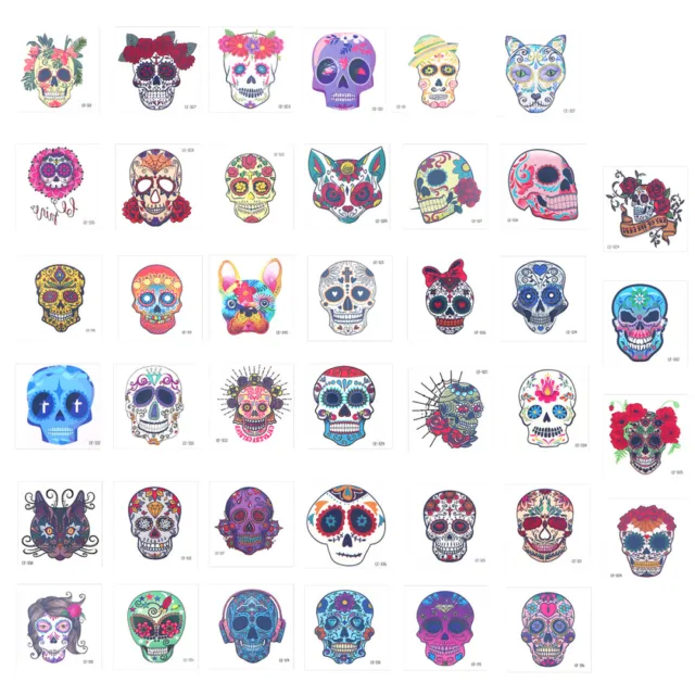 40 Pcs Floral Tattoos Stickers Halloween Skull Child Water Proof