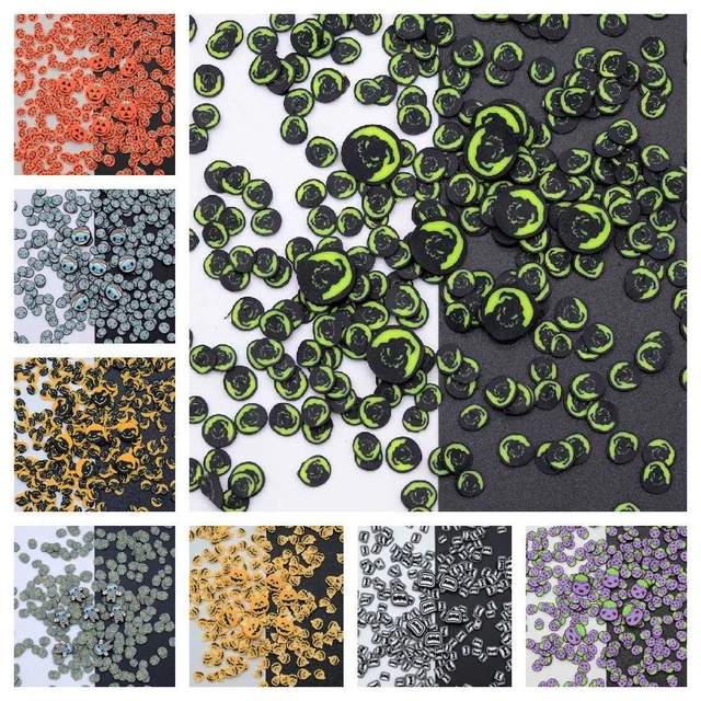Lote de 100 g/lote de polímero lindo resplandor Halloween monstruo momia maceta murciélago arcilla rebanadas espolvoreadas