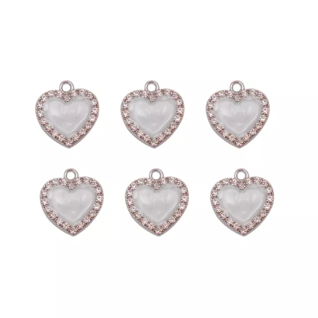 20 pcs White Enamel Love Heart Charm Rhinestones Pendant Earring Crafts 18x17 mm