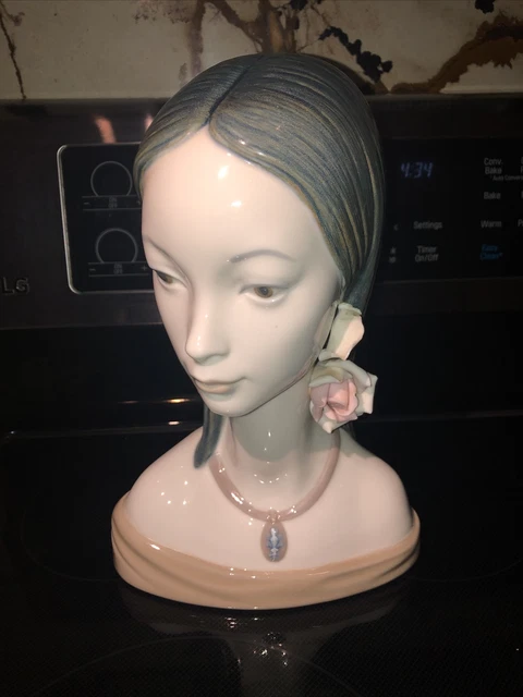 Lladro Maja 4668 Porcelain Young Woman's Head Bust Figurine Roses Spain~Damaged~