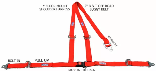 Rjs Racing 2" Buggy Off Road Seat Belt 3 Point B&T Y Harness Red 50521-4 4000504