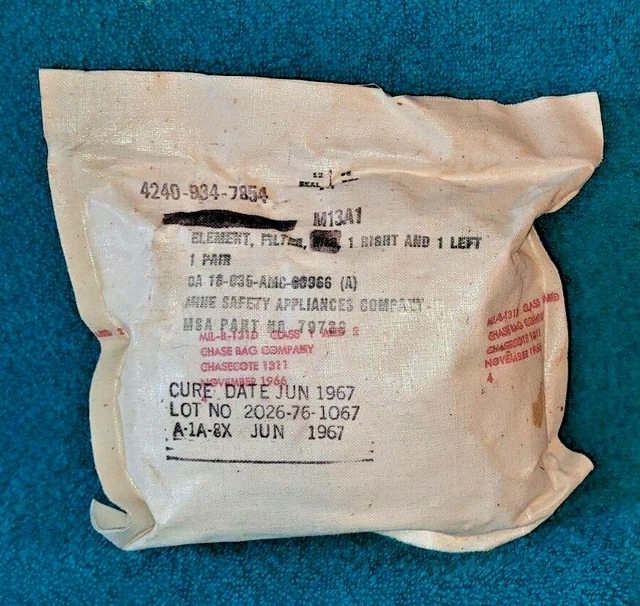 Vietnam War M17 Gas Mask Filter Set New Old Stock Dated 1967 Sealed Package Vietnam War M17 Gas Mask Filter Set New Old Stock Dated 1967 Sealed Package