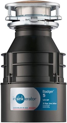 Garbage Disposal, Badger 5, 1/2 HP Continuous Feed,Black