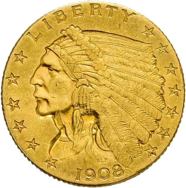 Künker: USA, 2 1/2 Dollar 1908, Indianer, 4,14g Gold