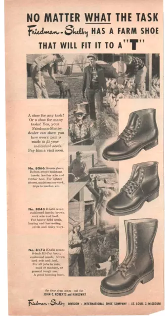 Friedman Shelby Farm Shoe 1956 Vintage Print Ad 5 1/2inx11in International Shoe
