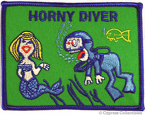 Horny Diver Scuba Diving Patch - Gag Gift Mermaid Humor Embroidered Iron-On Dive