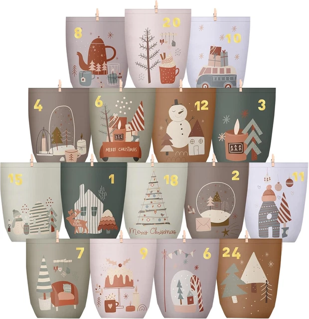 Calendario Dell'Avvento Fai Da Te 24 Sacchetti Kraft 14x22 Cm Con Adesivi Natalizi E Mollette - TOBJA