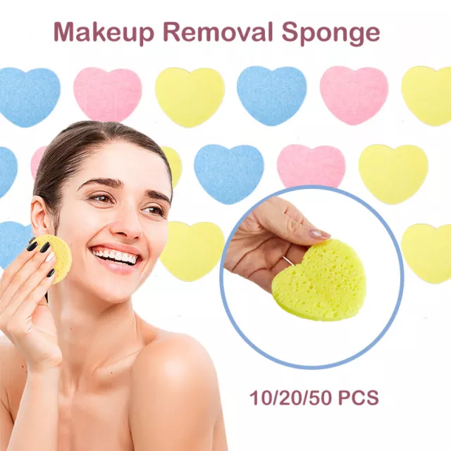 Esponja limpiadora facial de pulpa de madera en forma de corazón soplado cosmético suave y