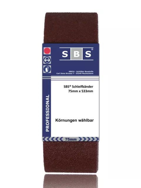 SBS® Schleifband 75 x 533mm 10 Stück Körnung wählbar Gewebe Schleifbänder Bänder