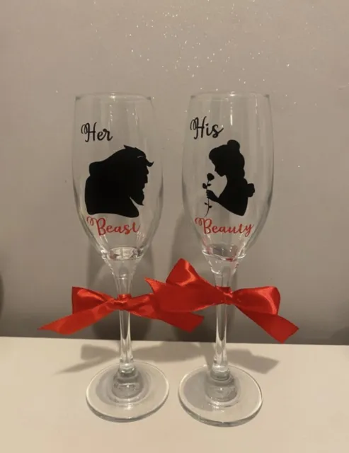 Disney inspired beauty and the best champagne flutes , perfect gift