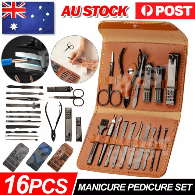 16pcs Manicure Pedicure Set Stainless Nail Trimming Kit Clipper Finger Care Tool