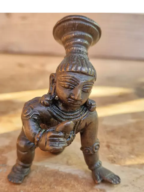 Bronze Crawling Baby Krishna  Figurine Sino~Indian  19th C ~ Nice Patina