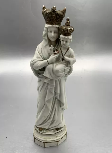 Antike Bisquit Porzellan Figur; Madonna m. Kind; H26cm