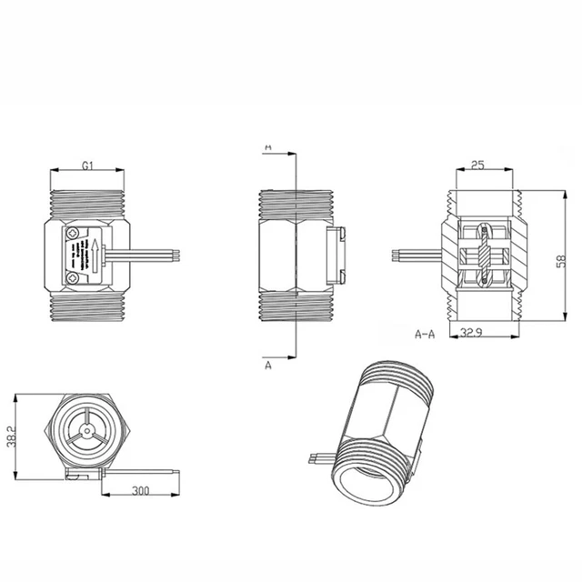 Sensore di flusso DC3,5~24V G1 interfaccia flusso 2-50 l/min misuratore di flusso YF-B10 ottone