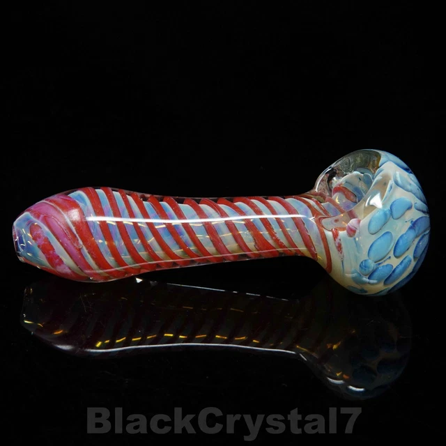 4.5 in Handmade Fumed Blue Petal Red Swirl Tobacco Smoking Bowl Glass Pipes