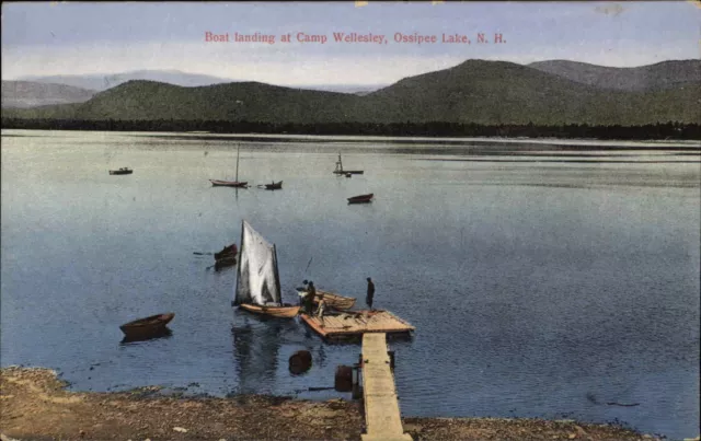 Ossipee Lake New Hampshire NH Boat Landing Camp Wellesley Vintage Postcard