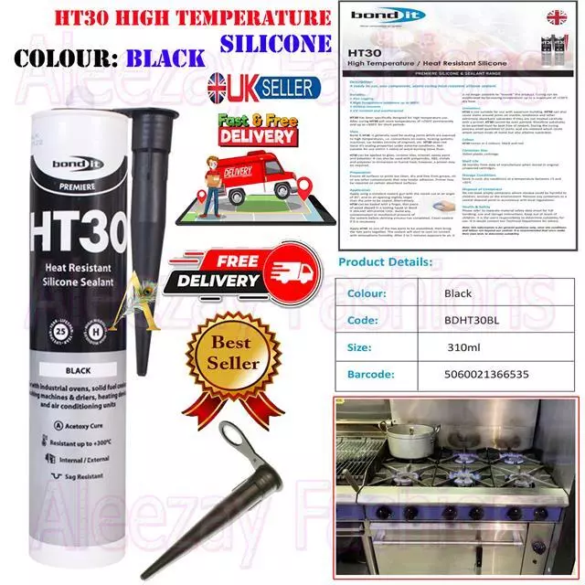 BondIt HT30 High Temperature Heat Resistant 300° Silicone Sealant Adhesive Black