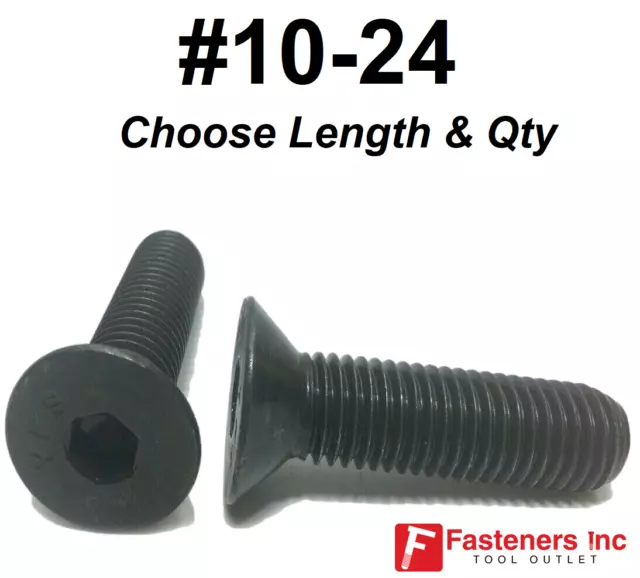 10-24 Flat Head Cap Screw Black Oxide Thread Socket (Choose Length & Qty)