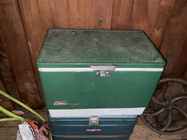 Vintage Coleman Green Metal Ice Chest Cooler 22.5” x 13.5” x 16” Lock Works