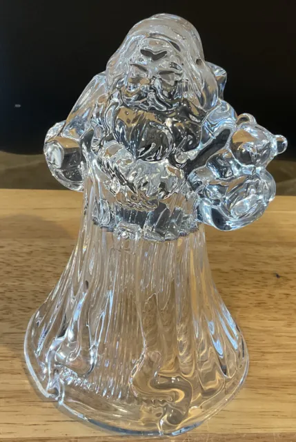 Lead Crystal Santa Claus Glass Candle Holder w/Teddy Bear & Bag