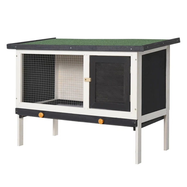 Wooden Rabbit Hutch Small Pet Habitat w/ Dropping Tray Openable Asphalt Roof