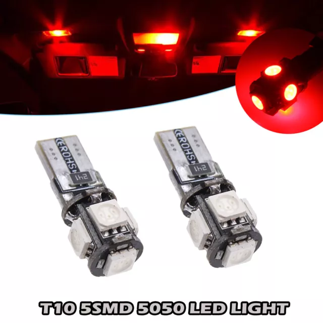 2X T10 5050 5smd LED Interior Light Bulb W5W 194 168 2825 192 175 158 Red