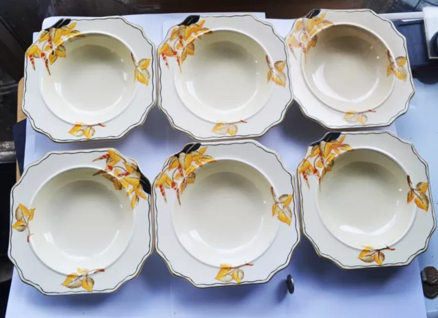 6 Crown Devon Fieldings Art Deco Square Dessert Dishes with Floral Pattern