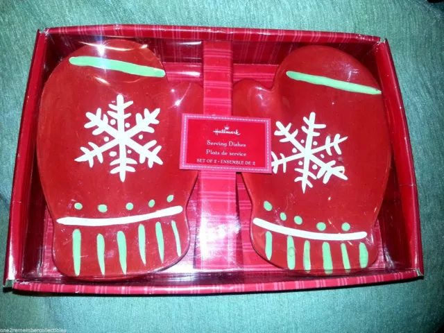 Hallmark Navidad Mitones Cerámico Porciones Platos Conjunto De 2 Guante Copo