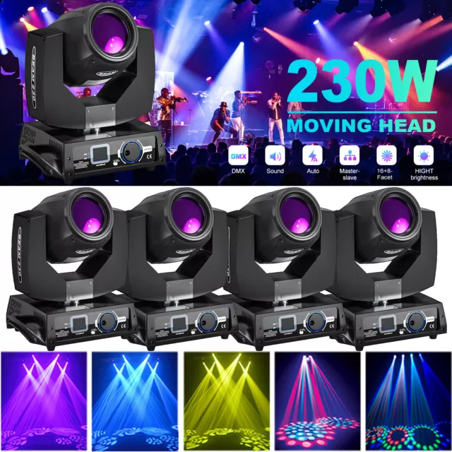 4X 230W 7R Zoom Party Sharpy Light Moving Head Beam 8 Prism Strobe DMX DJ LIghts