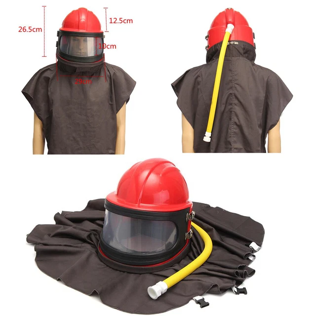 Casco sabbia sabbia sabbiatura cappa protettiva colpo abrasivo con tubo di alimentazione ad aria