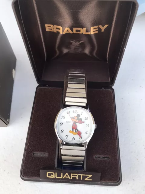 VINTAGE MICKEY MOUSE Bradley Time Wrist Watch w/ Case Box Disney