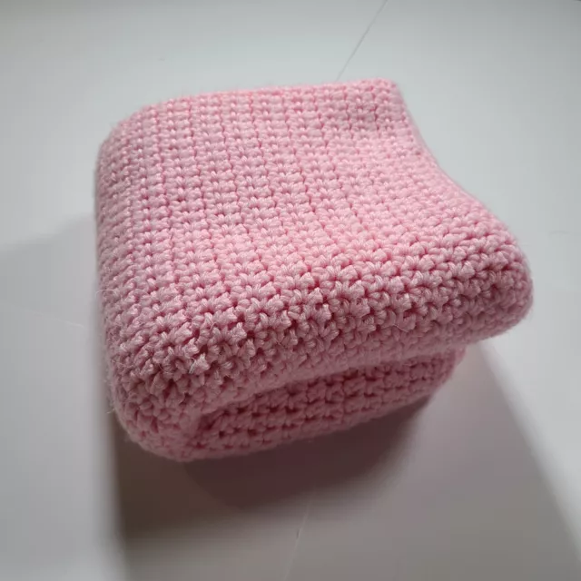 Handmade Knit Crochet Baby Blanket Throw Afghan Pink 34"x34"