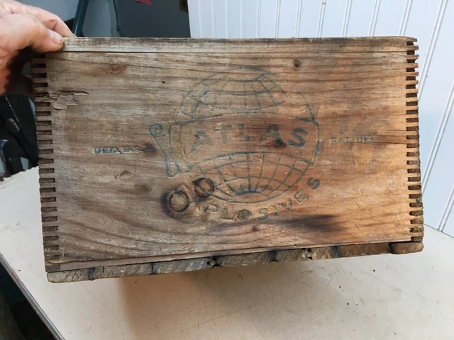 Atlas Powder Co. Empty Wood Crate Box High Explosives Electric  Blasting Caps 2