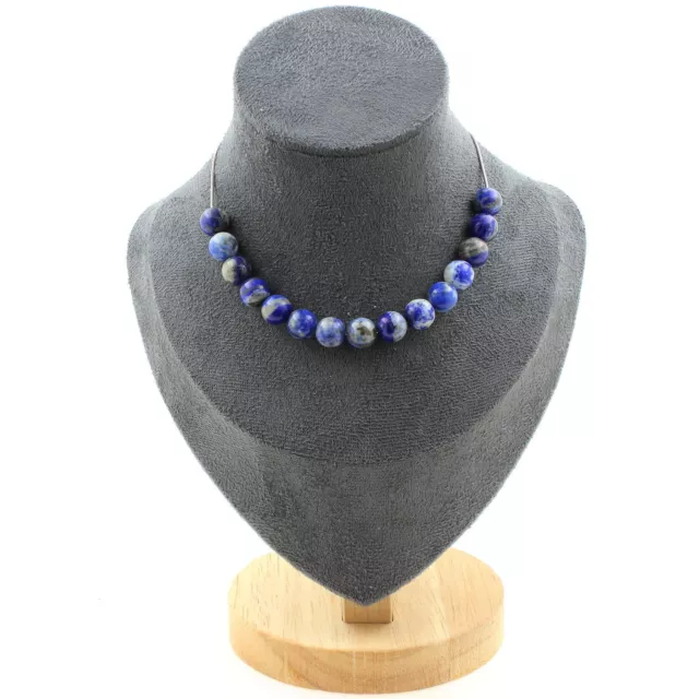 Collier 15 perles Lapis Lazuli du Pakistan qualité 5A 8 mm. Chaine en Collier f
