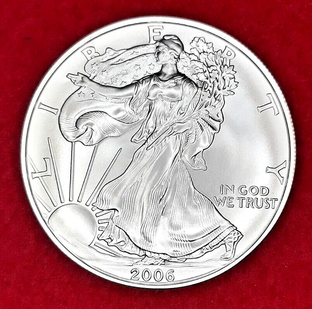KM# 273 2006W Burnished Unc.One Dollar Silver Eagle,1oz Fine Silver 0.9993,Unc.