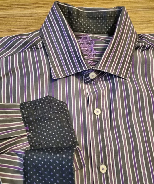 ENGLISH LAUNDRY Flip-Cuff Long-Sleeved Dress Shirt Purple Plaid XL 17 1/2 32x33