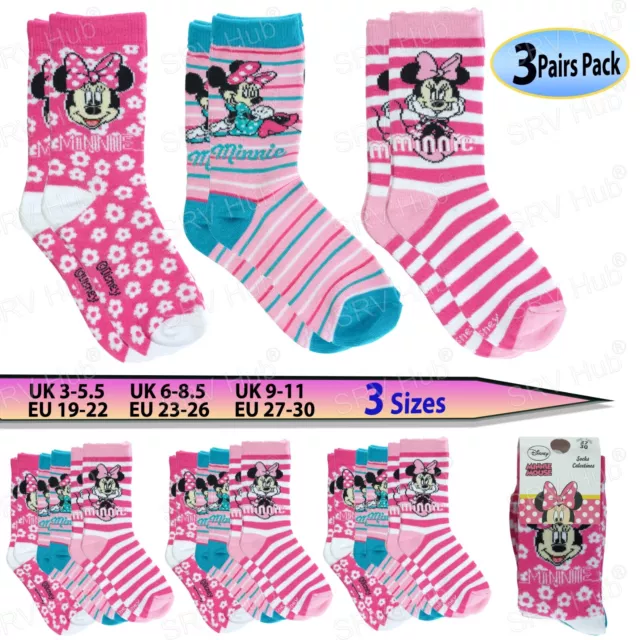 3Pairs Licensed Minnie Mouse All Seasons Cotton Socks for Girls Kids Toddler