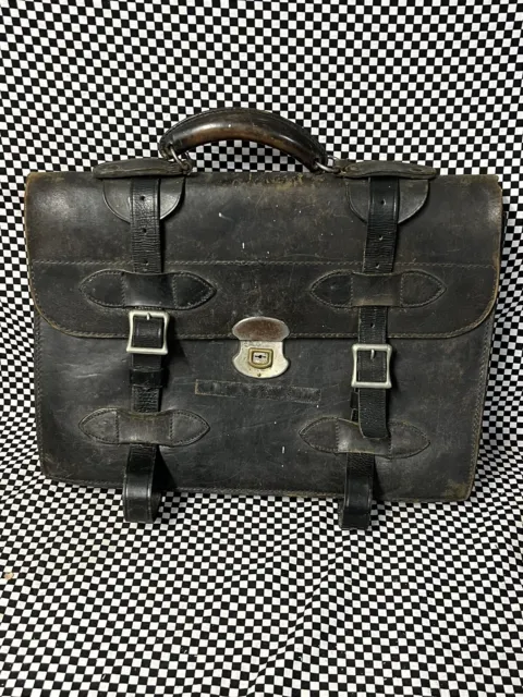 VTG 1940’s Frank Mashek Co. Leather Handbag American Double Belted Briefcase
