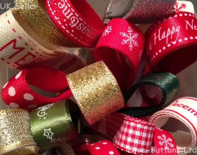WEIHNACHTSBAND BÜNDEL 5 x 1M PACK GESCHENKVERPACKUNG KRÄNZE DEKORATIONEN HANDWERK