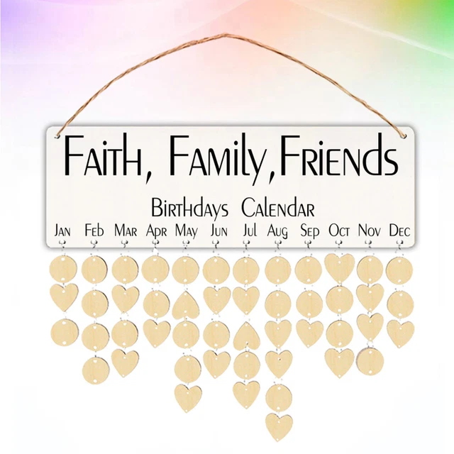 Calendrier D'Anniversaire Familial En Bois - Panneau DIY Avec 100 Rondelles Et Cœurs - Déco Murale Rétro