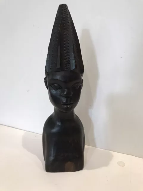 African Art Statue Ebony Hand Carved Wood Tribal Bust